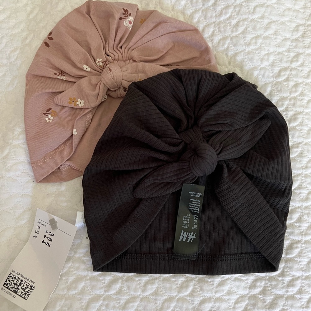 H&M 2-pack Knot-detail Hats 6-12M